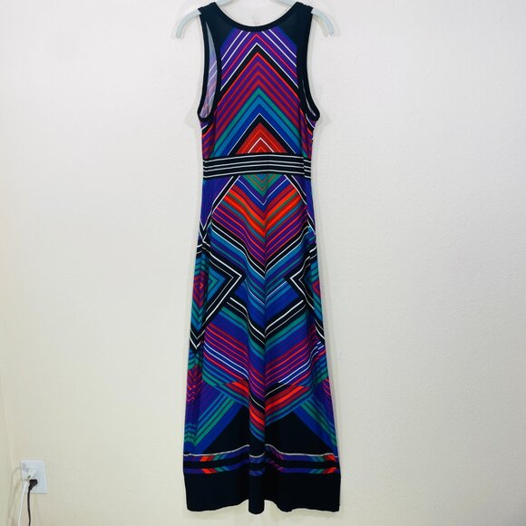 Calvin Klein Maxi Dress size 4 Sleeveless Geometric Pattern Multicolor Stretch - Picture 2 of 6